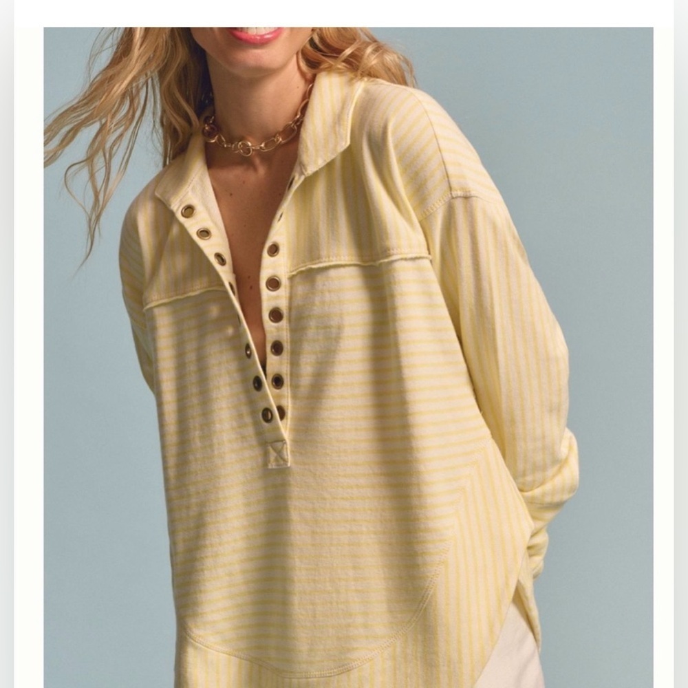 Pilcro Spiced Henley Sweatshirt, Anthropologie, size M Yellow & White